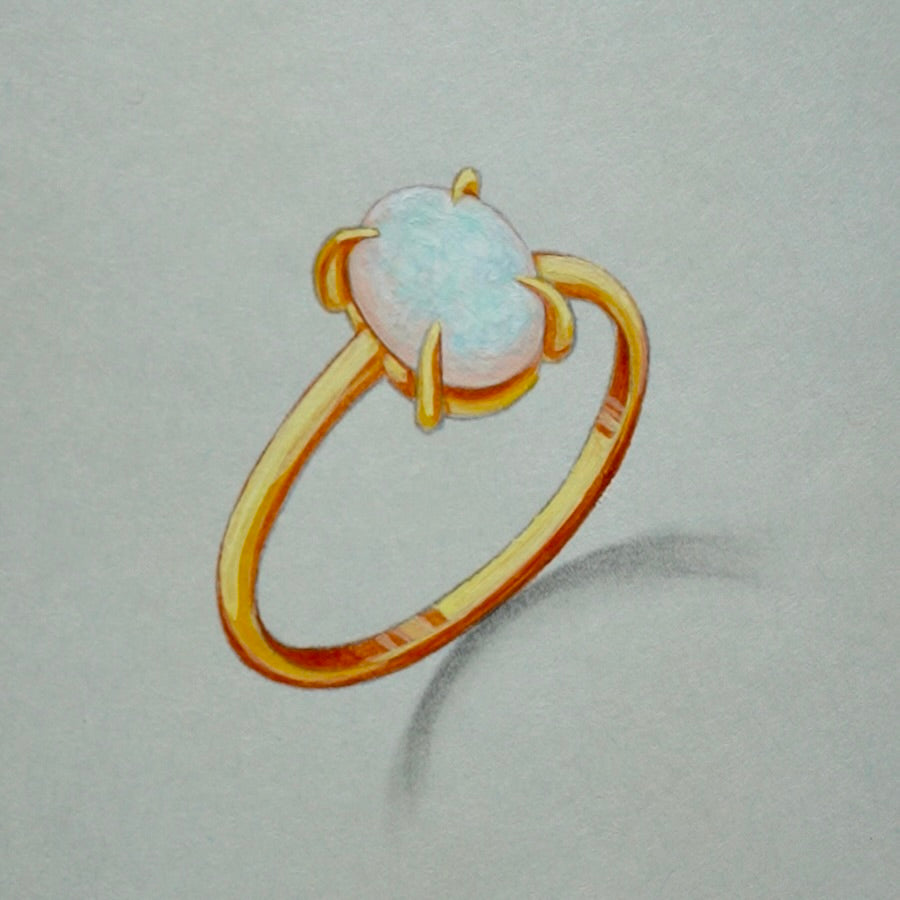 ~1ct Custom Recycled White Opal in Solid 14k Gold Ring