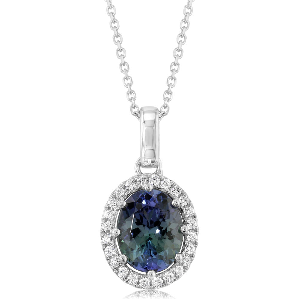 Peacock Tanzanite & Diamond Pendant in Platinum