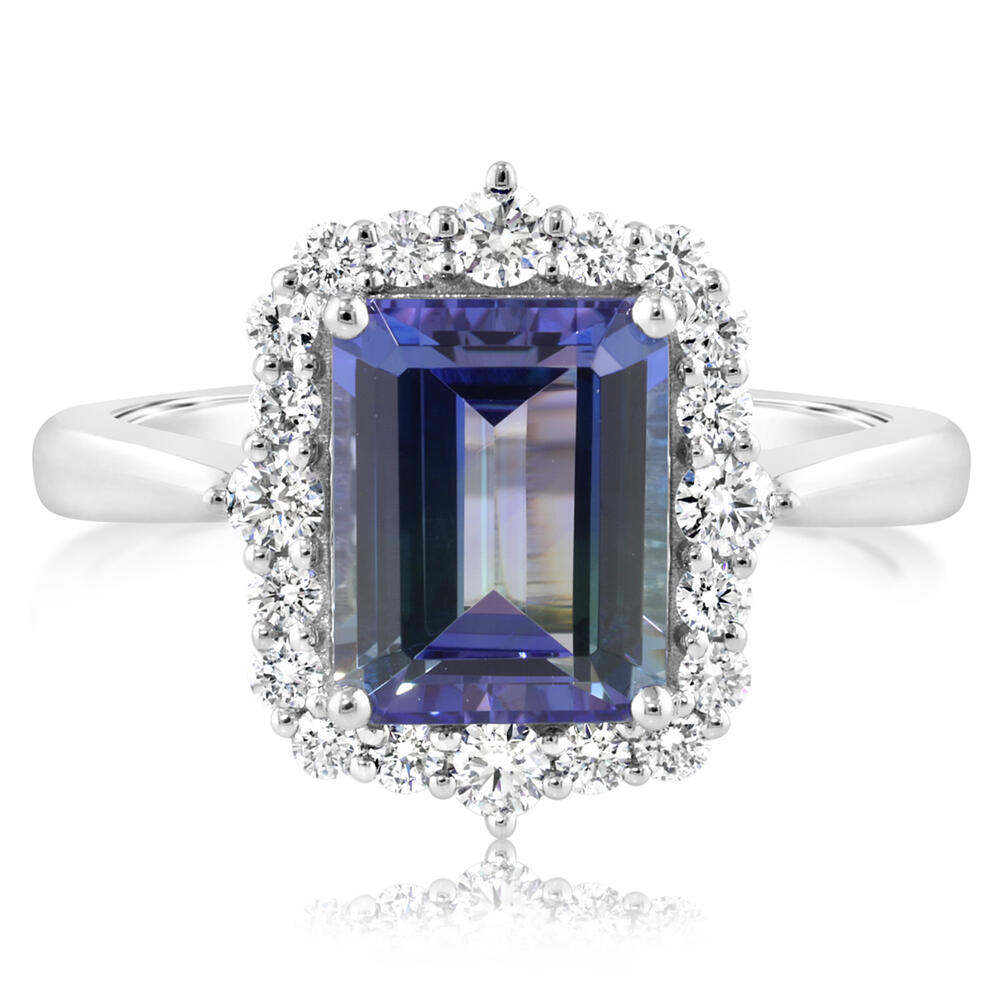 Peacock Tanzanite & Diamond Ring in Platinum