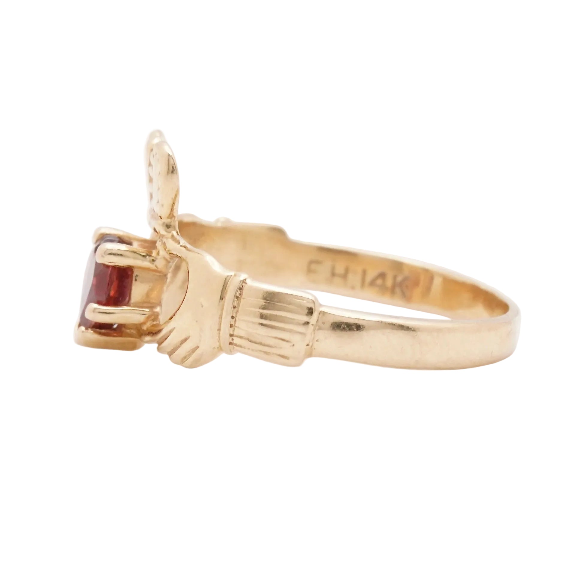Vintage Claddagh Garnet Ring in 14K Gold