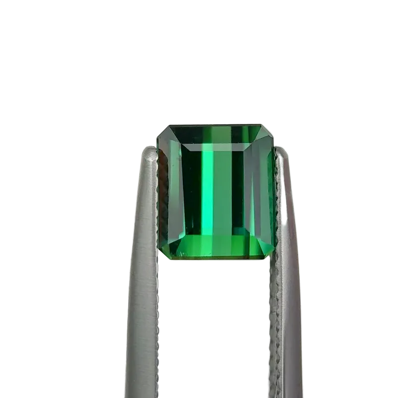2.06ct green tourmaline in tweezers