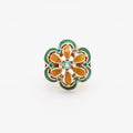 Vintage 14K Yellow Gold Champlevé Enamel Floral Cocktail Ring with Green Beryl