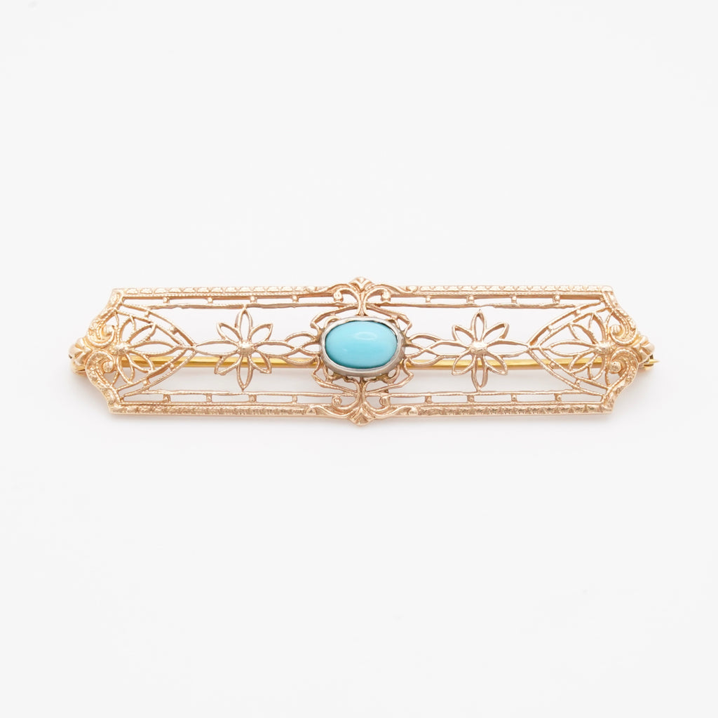 Antique 10k Yellow Gold Filigree Bar Pin