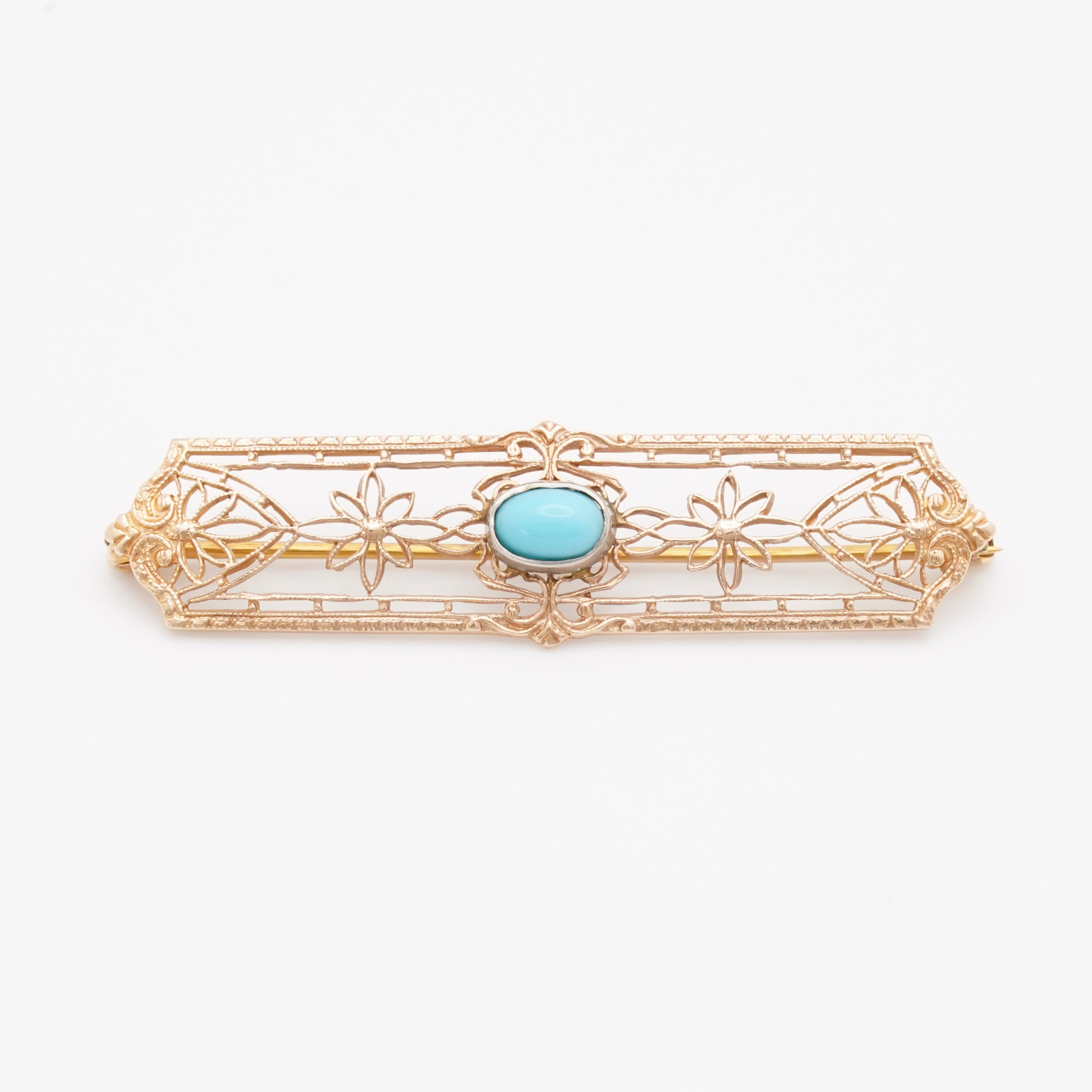 Antique 10k Yellow Gold Filigree Bar Pin