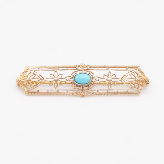 Antique 10k Yellow Gold Filigree Bar Pin