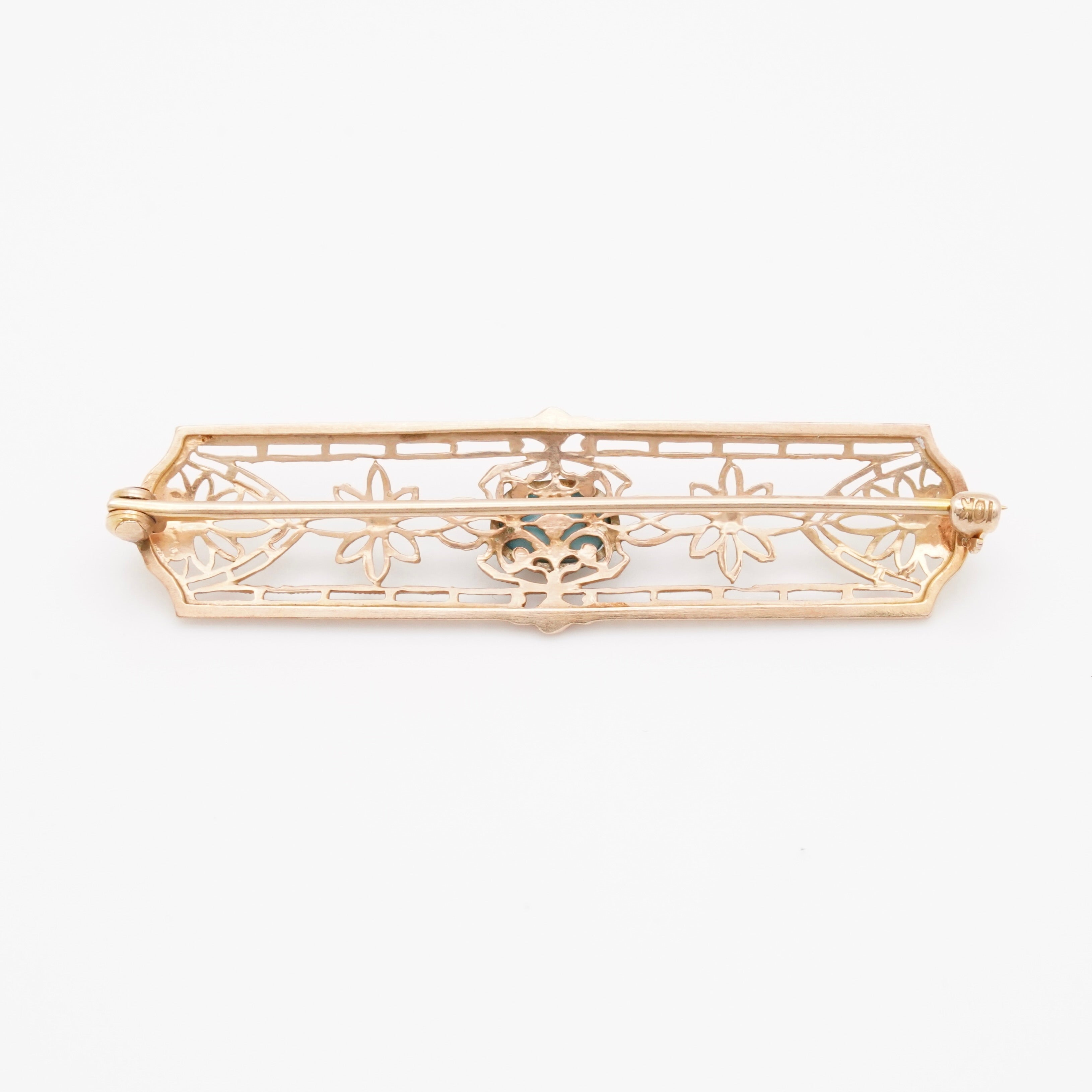 Antique 10k Yellow Gold Filigree Bar Pin
