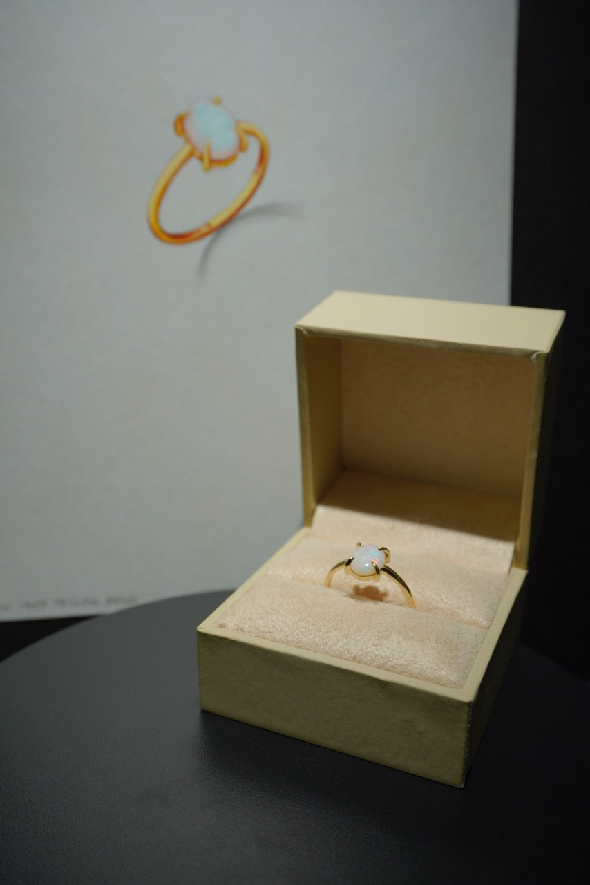 ~1ct Custom Recycled White Opal in Solid 14k Gold Ring