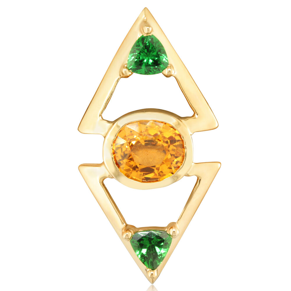 Mandarin Garnet & Tsavorite Lapel Pin with Yellow Plated Post and Back in 14K Yellow Gold