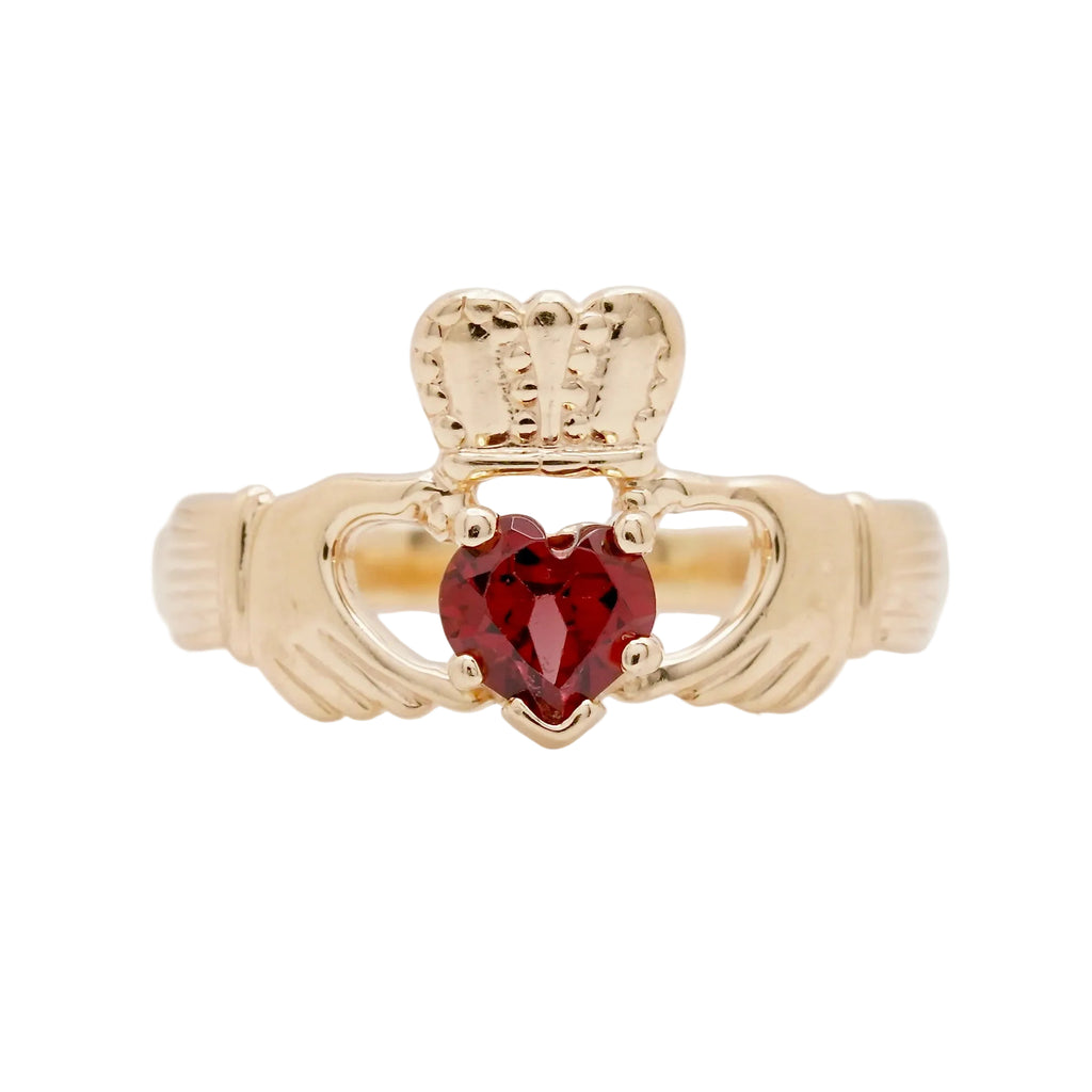 Vintage Claddagh Garnet Ring in 14K Gold