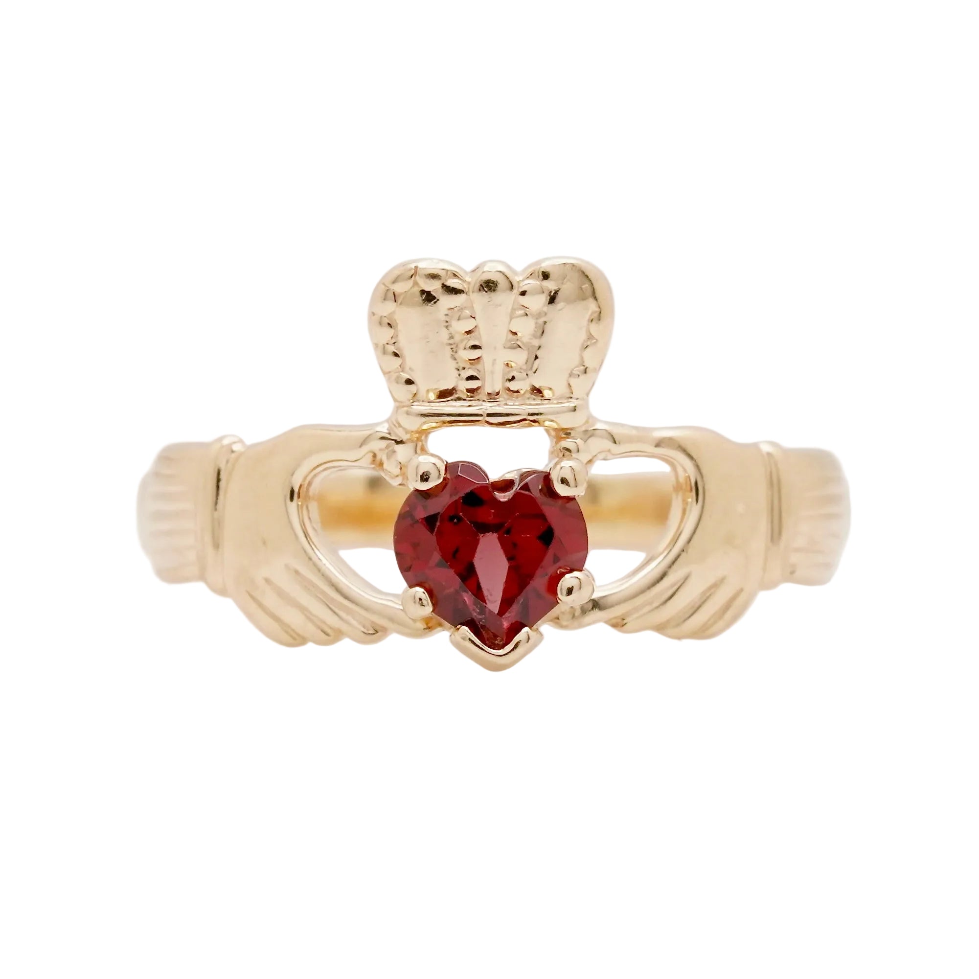Vintage Claddagh Garnet Ring in 14K Gold