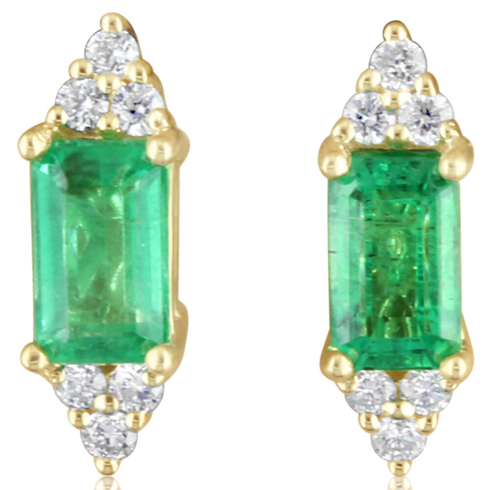 Emerald & Diamond Earrings in 14K Yellow Gold