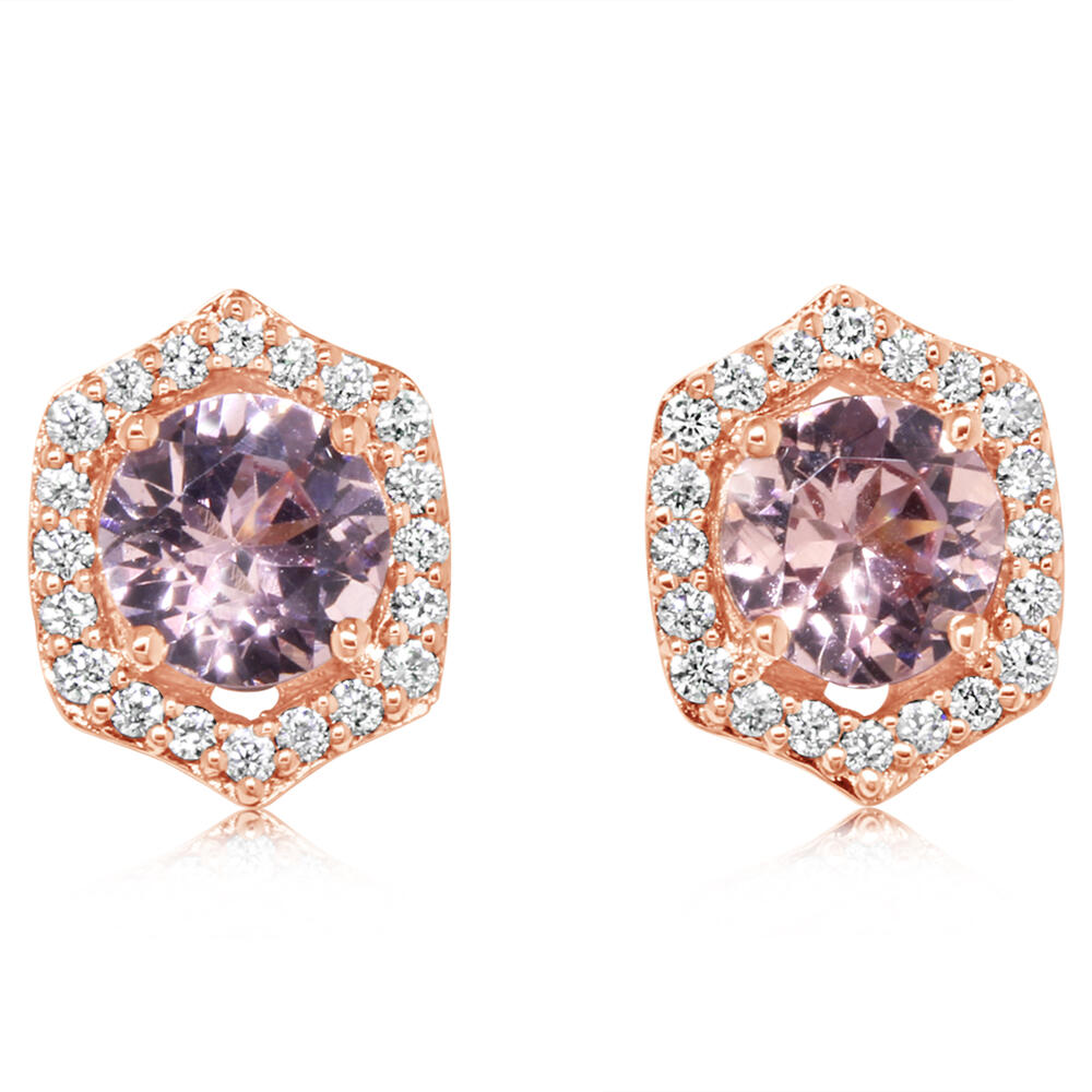 Lotus Garnet & Diamond Earrings in 14K Rose Gold