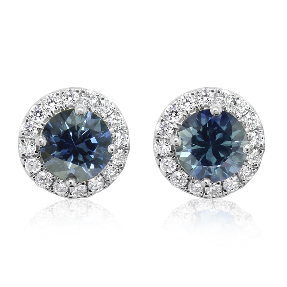 Montana Sapphire & Diamond Halo Earrings in 14K Gold