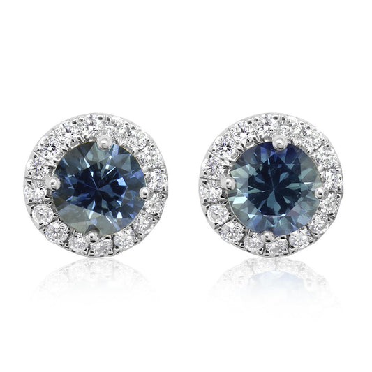 Montana Sapphire & Diamond Halo Earrings in 14K Gold
