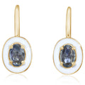 Montana Sapphire Earrings with White Enamel in 14K Yellow Gold