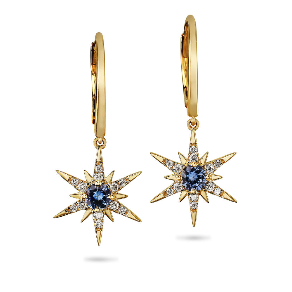 Montana Sapphire & Diamond Star Earrings in 14K Yellow Gold