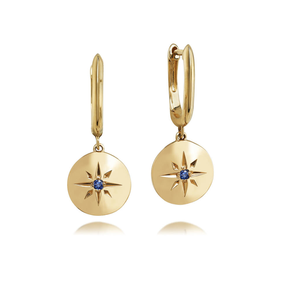 Sapphire Star Earrings in 14K Yellow Gold