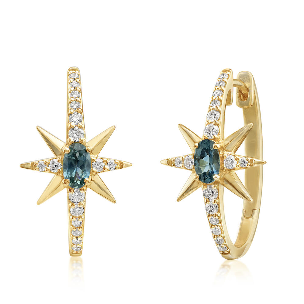 Montana Sapphire & Diamond Star Earrings in 14K Yellow Gold