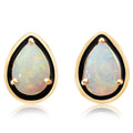 Australian Opal Earrings with Black Enamel in 14K Yellow Gold