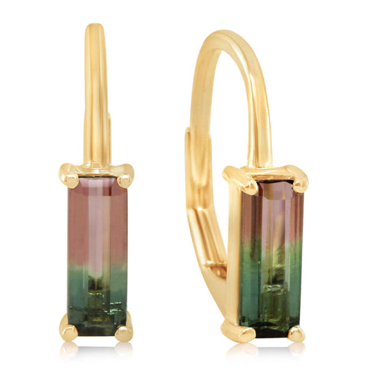 Bi-Color Tourmaline Earrings in 14K Yellow Gold