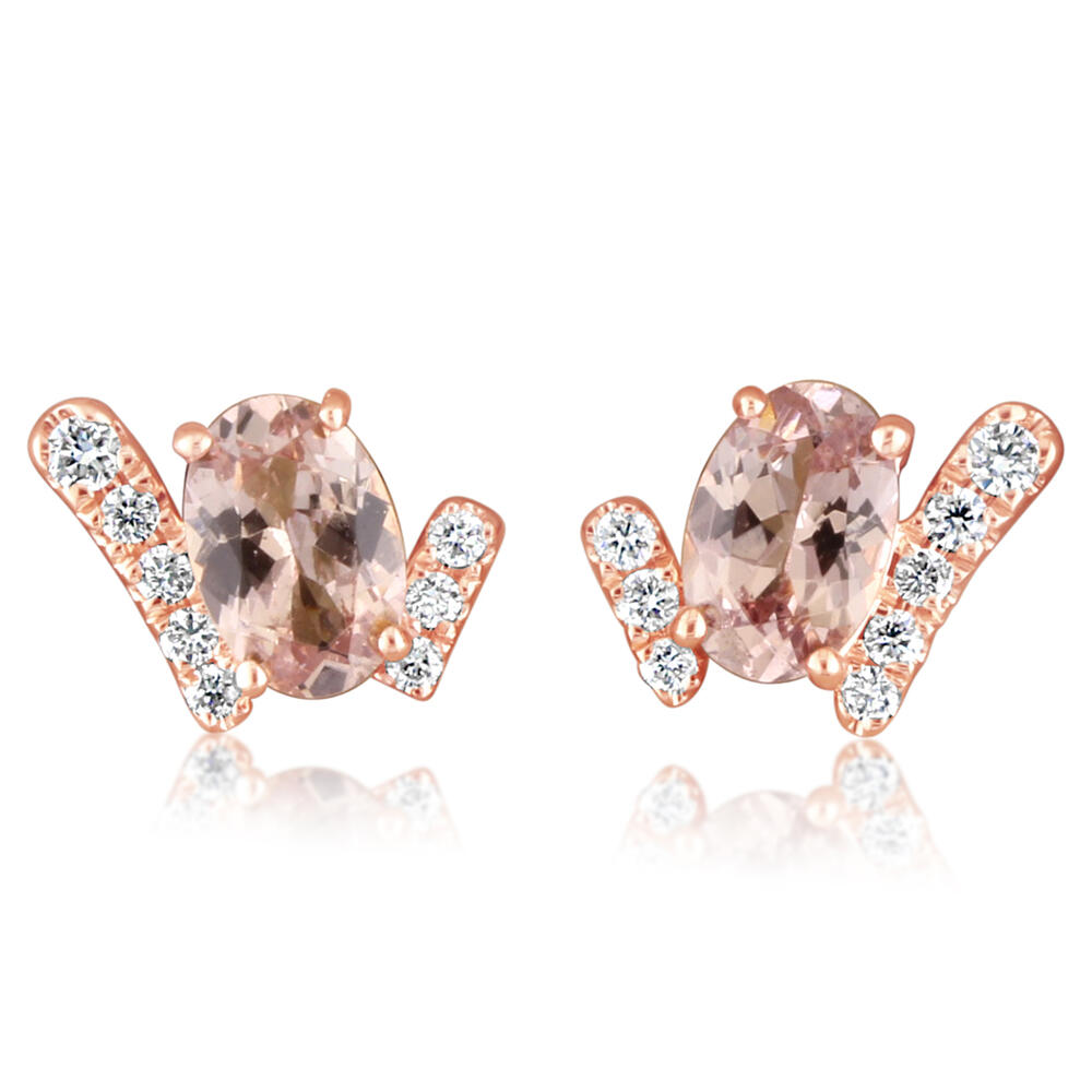 Lotus Garnet & Diamond Earrings in 14K Rose Gold