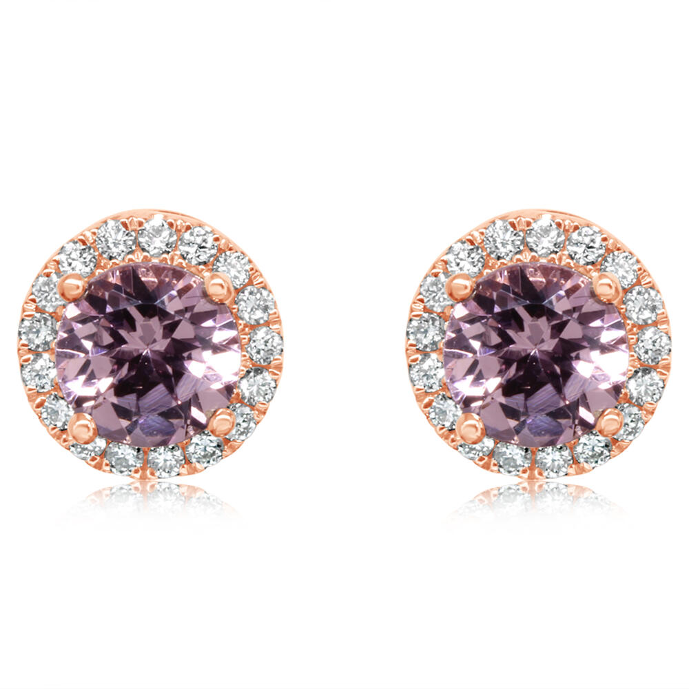 Lotus Garnet & Diamond Earrings in 14K Rose Gold