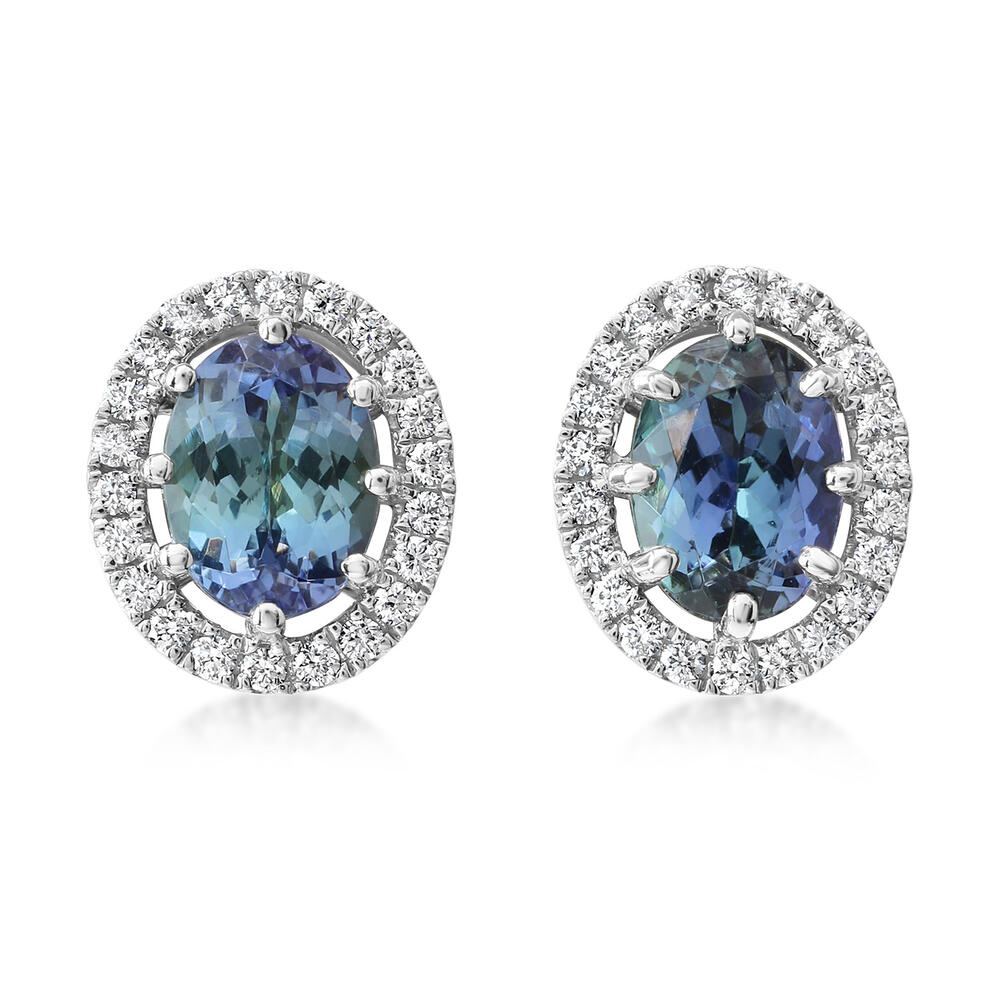Peacock Tanzanite & Diamond Earrings in Platinum