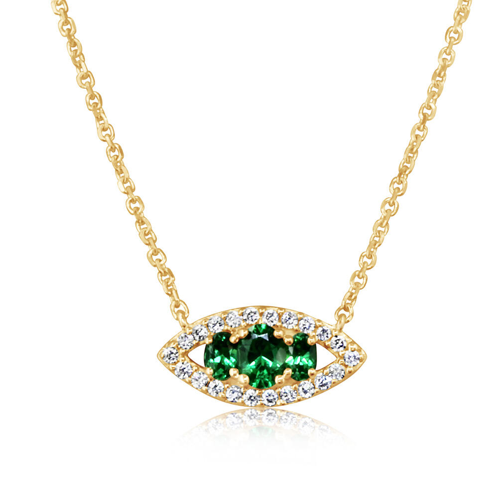 Tsavorite Garnet & Diamond Necklace in 14K Yellow Gold