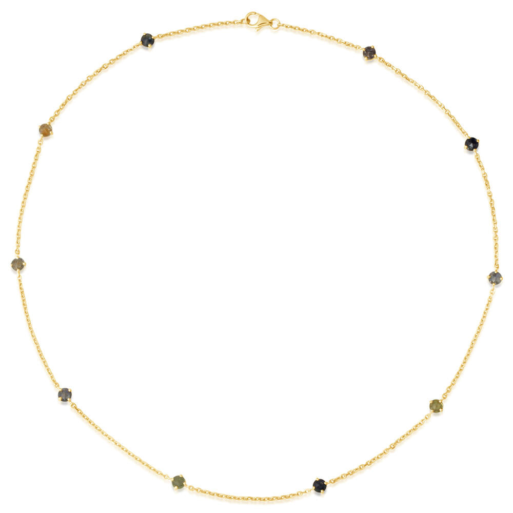 Fancy Montana Sapphire Station Necklace in 14K Gold