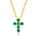 Emerald Cross Necklace in 14K Yellow Gold