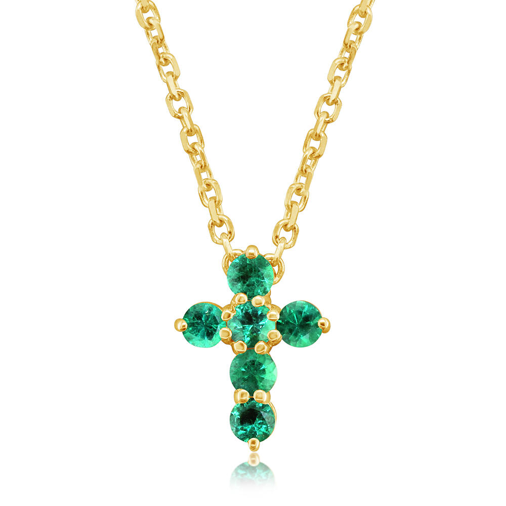 Emerald Cross Necklace in 14K Yellow Gold