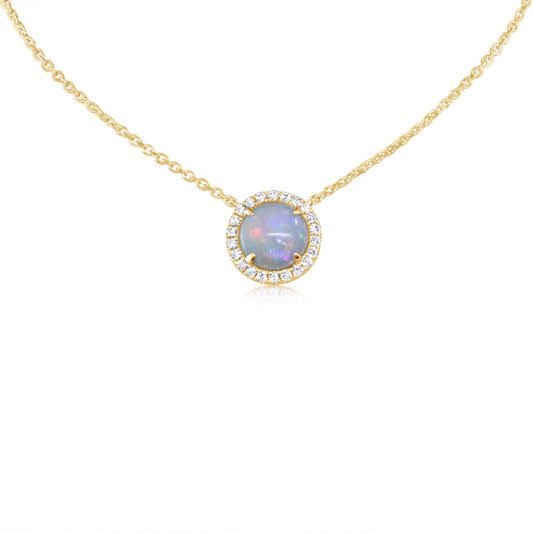 Australian Opal & Diamond Necklace in 14K Yellow Gold
