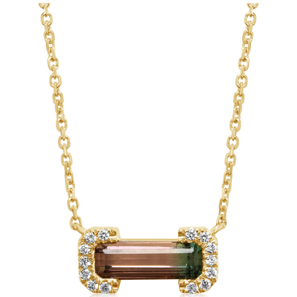 Bi-Color Tourmaline & Diamond Necklace in 14K Yellow Gold