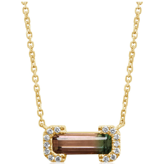 Bi-Color Tourmaline & Diamond Necklace in 14K Yellow Gold