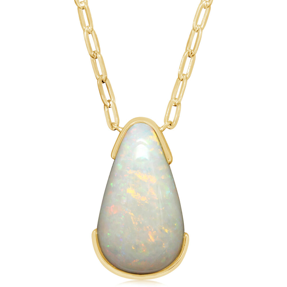 Australian Opal & Diamond Necklace in Yellow 14K Gold