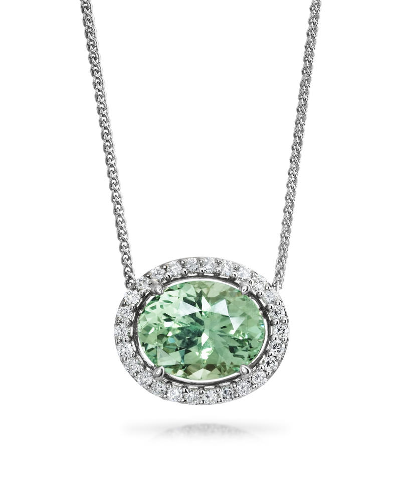 Mint Garnet & Diamond Necklace in 14K White Gold