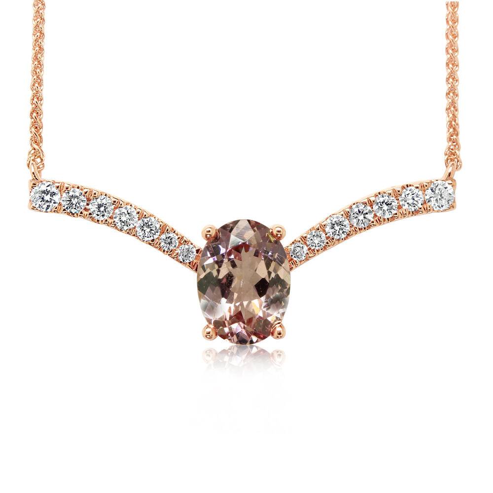 Lotus Garnet & Diamond Necklace in 14K Rose Gold