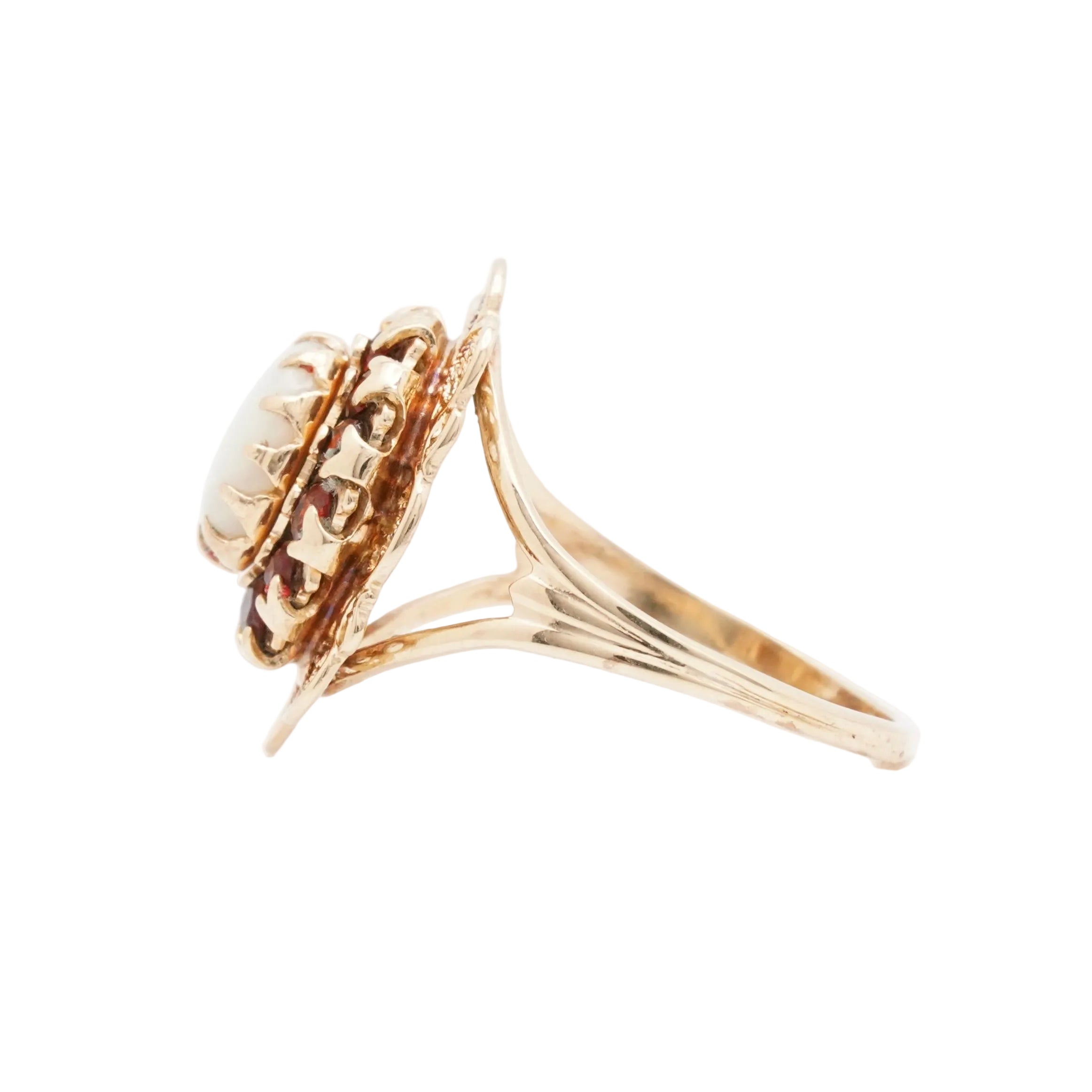 vintage opal and garnet ring in 10k yellow gold