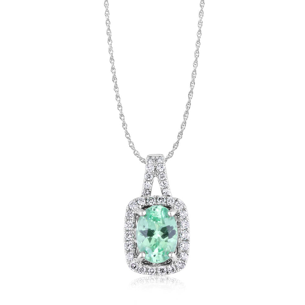 Mint Garnet & Diamond Pendant in 14K White Gold