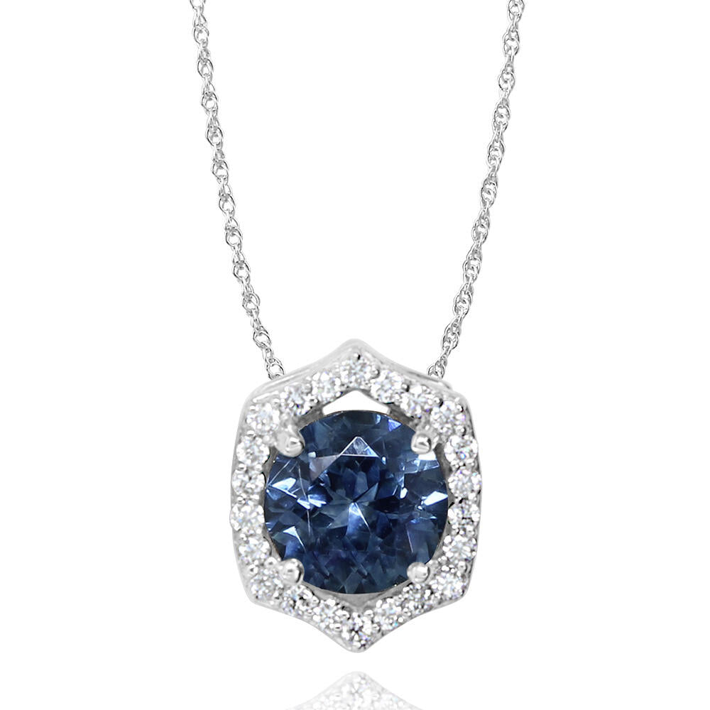 Montana Sapphire & Diamond Pendant in 14K White Gold