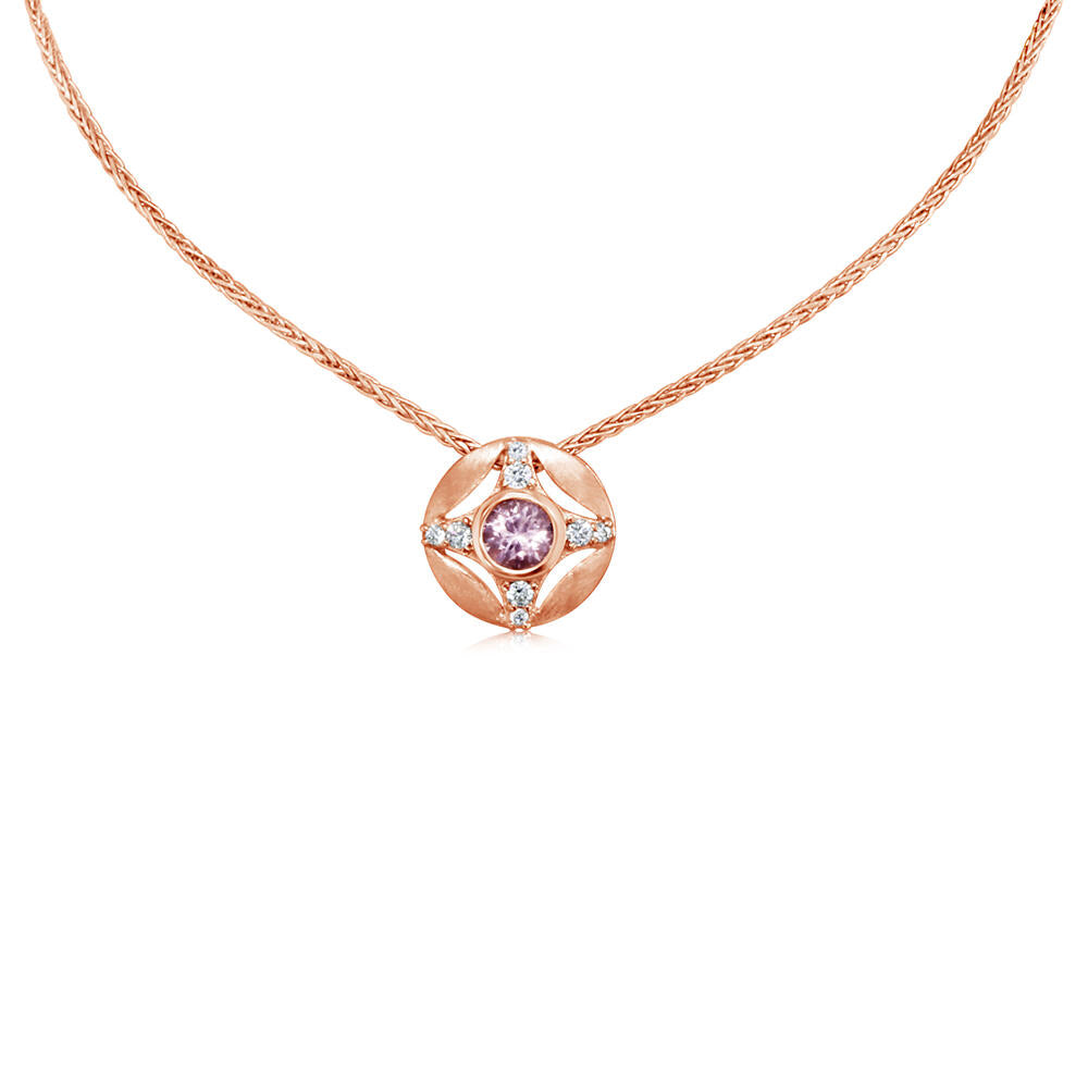 Lotus Garnet & Diamond Pendant in 14K Rose Gold