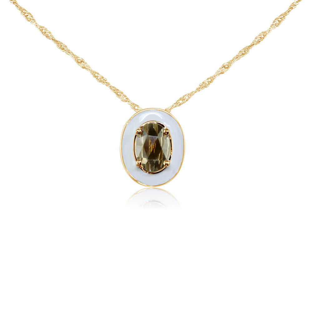 Montana Sapphire Pendant with White Enamel in 14K Yellow Gold