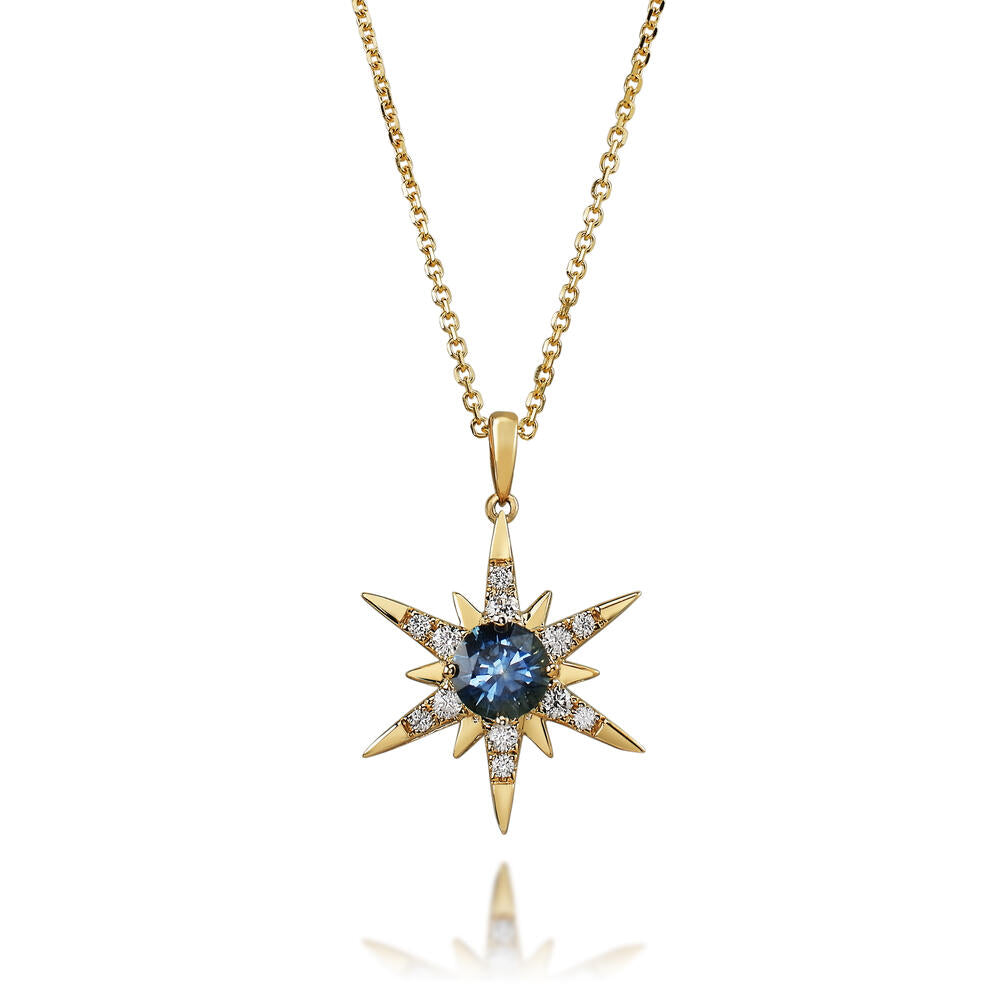 Montana Sapphire & Diamond Star Pendant in 14K Yellow Gold