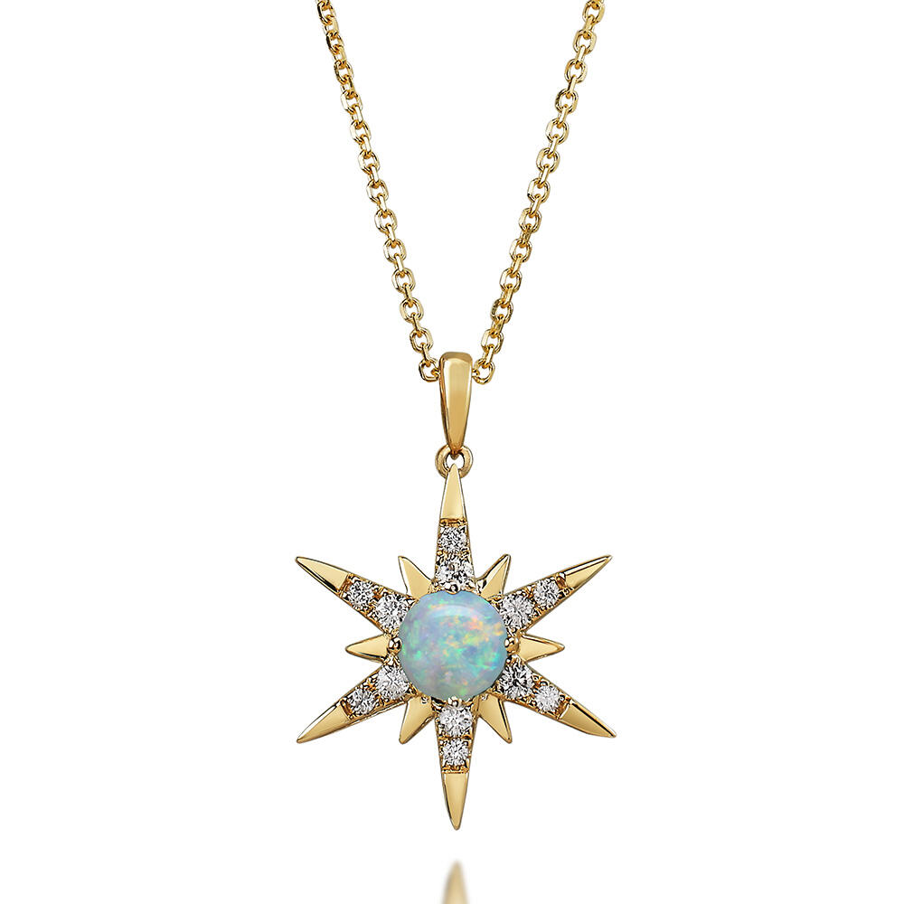 Australian Opal & Diamond Star Pendant in 14K Yellow Gold