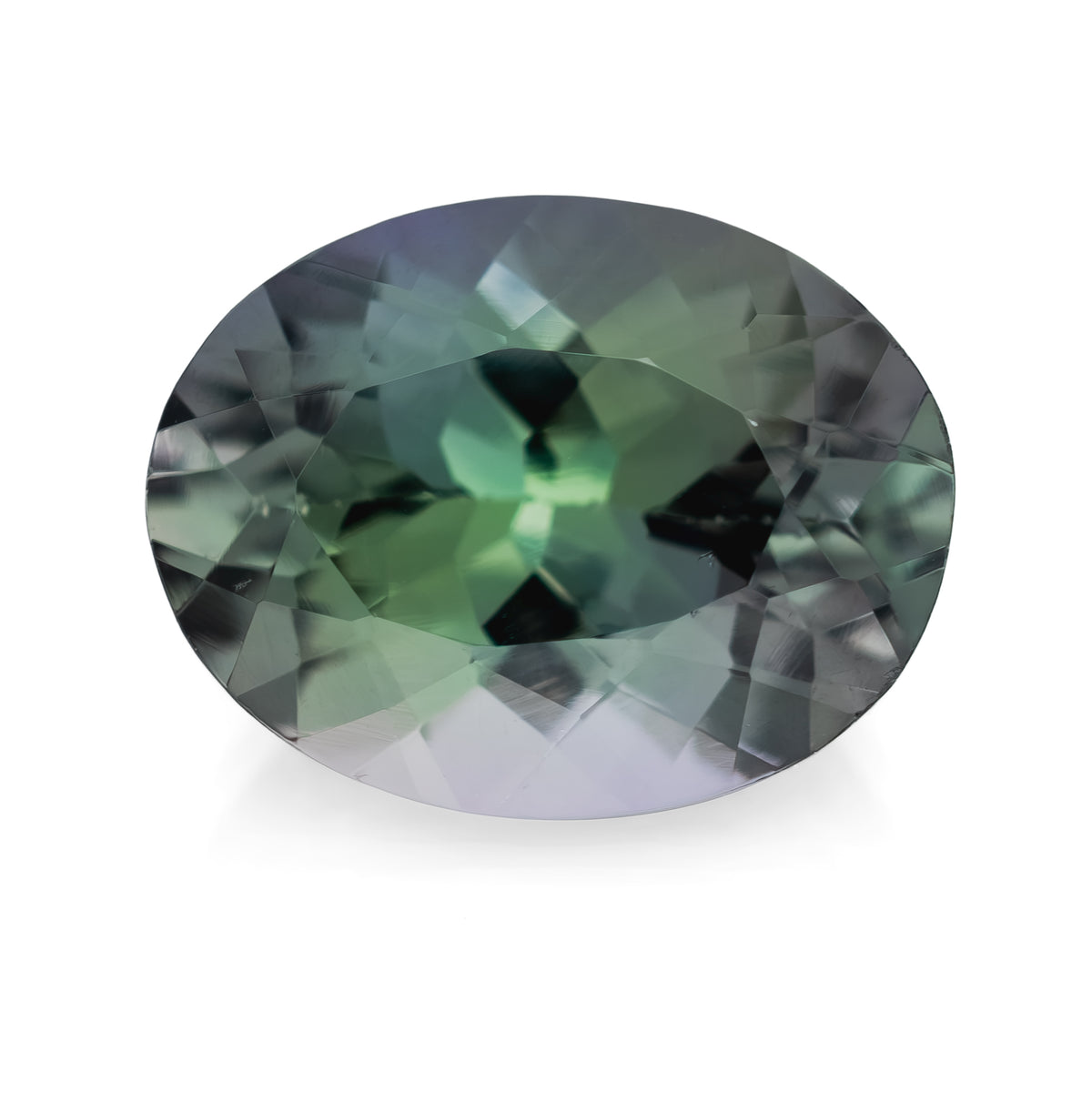Loose peacock tanzanite zoisite oval 1.85 ct, deep teal green face-up, unheated