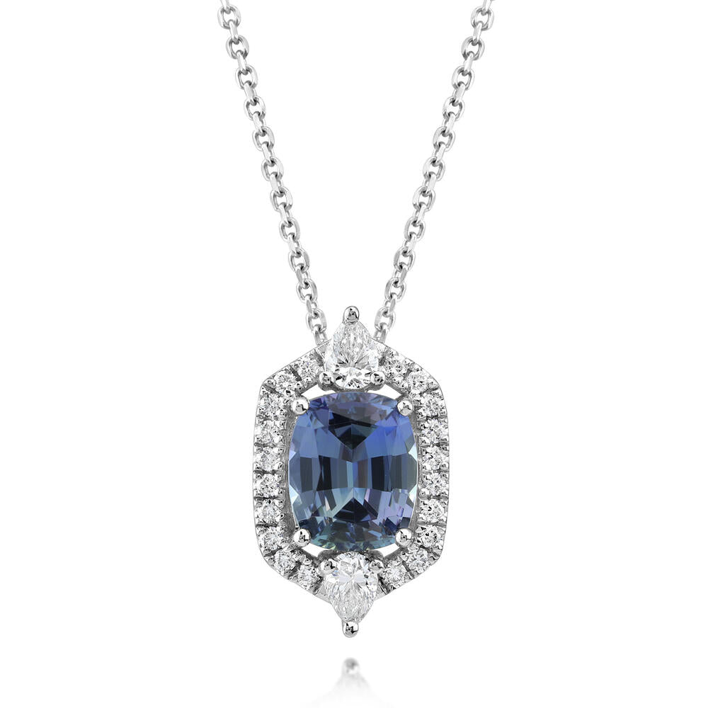Peacock Tanzanite & Diamond Pendant in Platinum