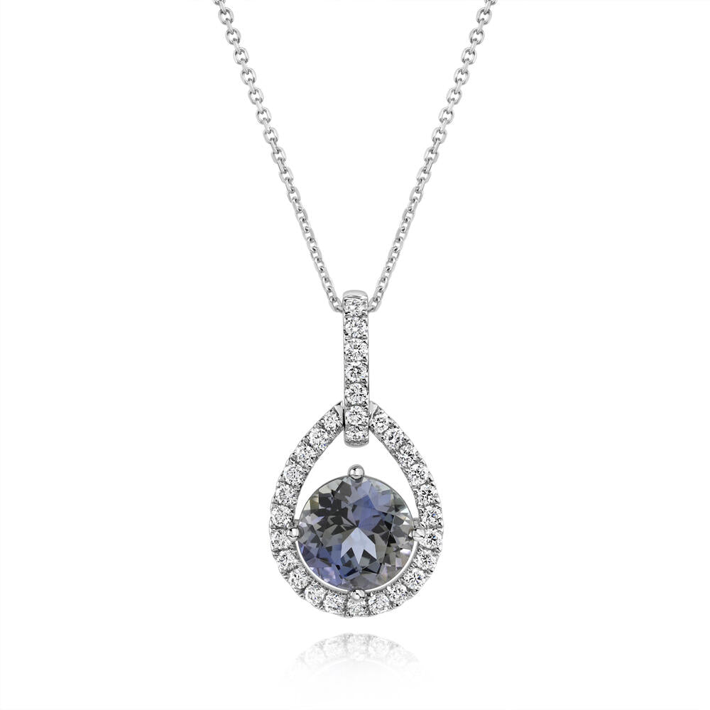 Peacock Tanzanite & Diamond Pendant in Platinum