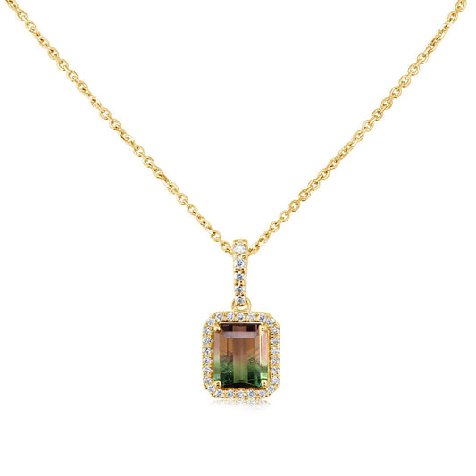 14K Yellow Gold Bi-Color Tourmaline/Diamond Pendant
