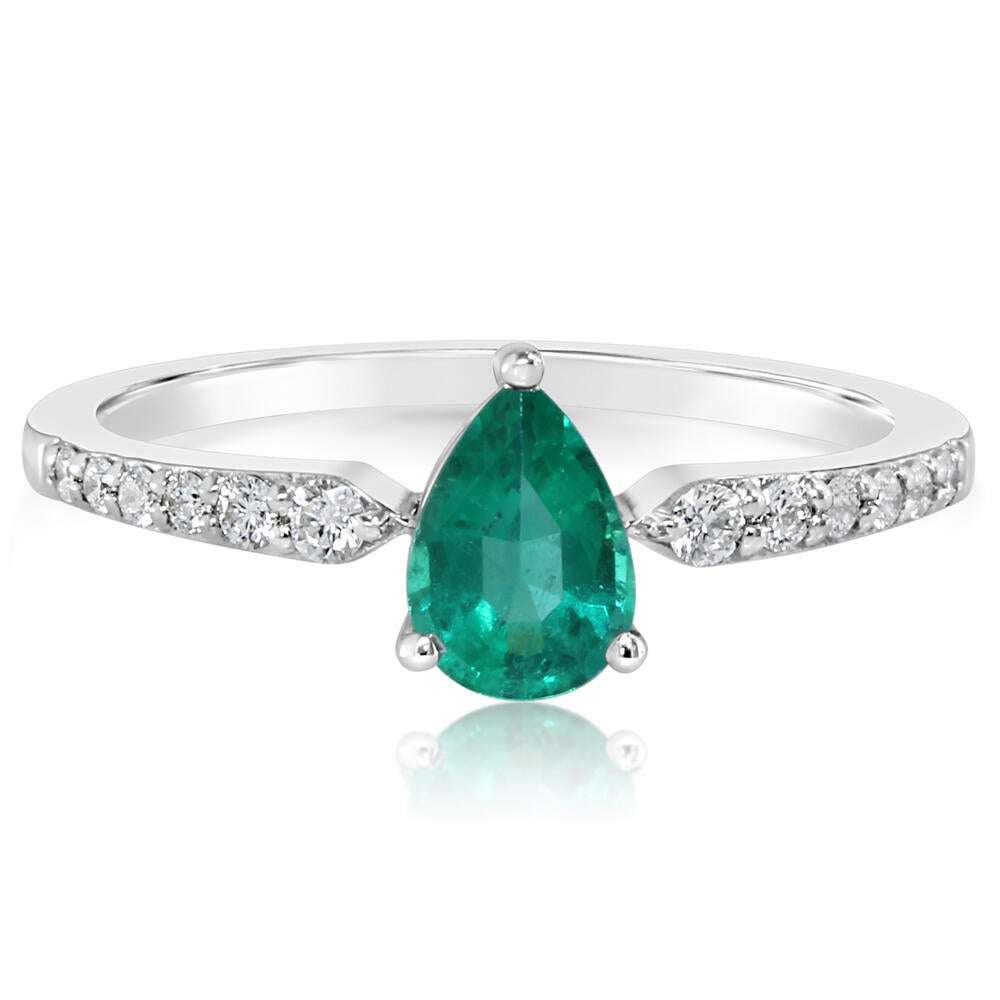Emerald & Diamond Ring in 14K White Gold
