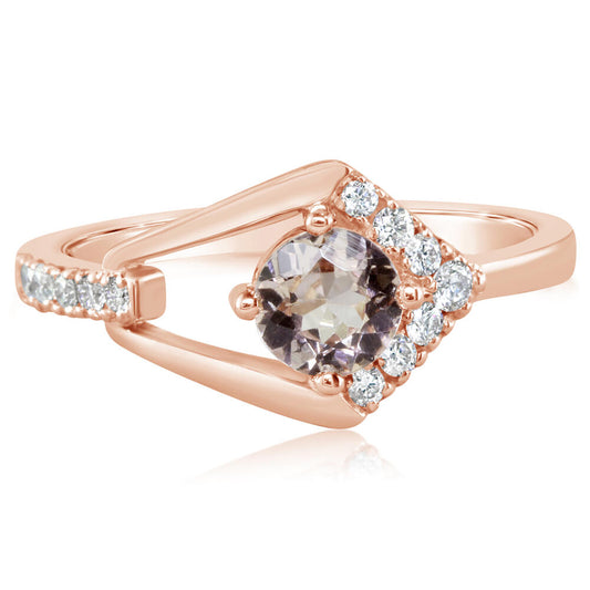 Lotus Garnet & Diamond Ring in 14K Rose Gold